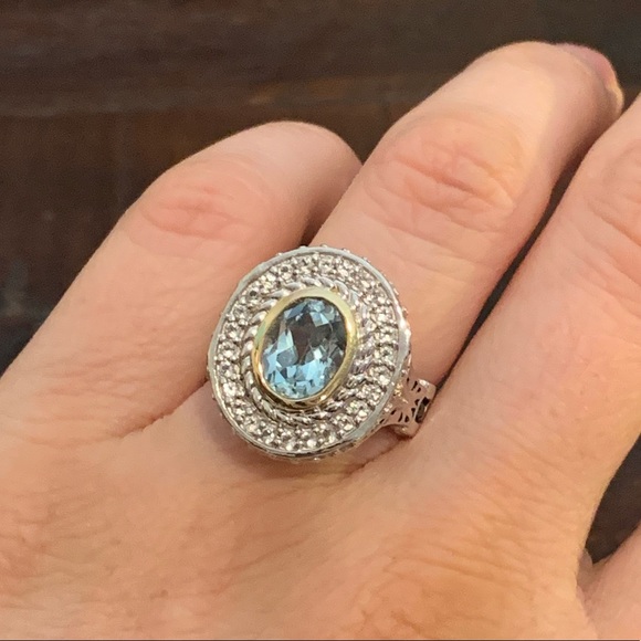 Sterling Silver 925 Blue Topaz Halo Ring Size: 5 - Picture 8 of 9